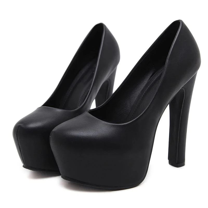 Chaussures À Talons Hauts Pour Femmes À Aiguilles En Cuir Bout Rond De Fête Classiques Noires Et Blanches - Noir