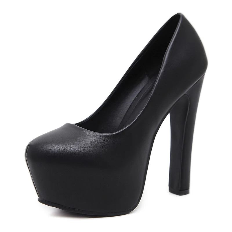 Chaussures À Talons Hauts Pour Femmes À Aiguilles En Cuir Bout Rond De Fête Classiques Noires Et Blanches - Noir