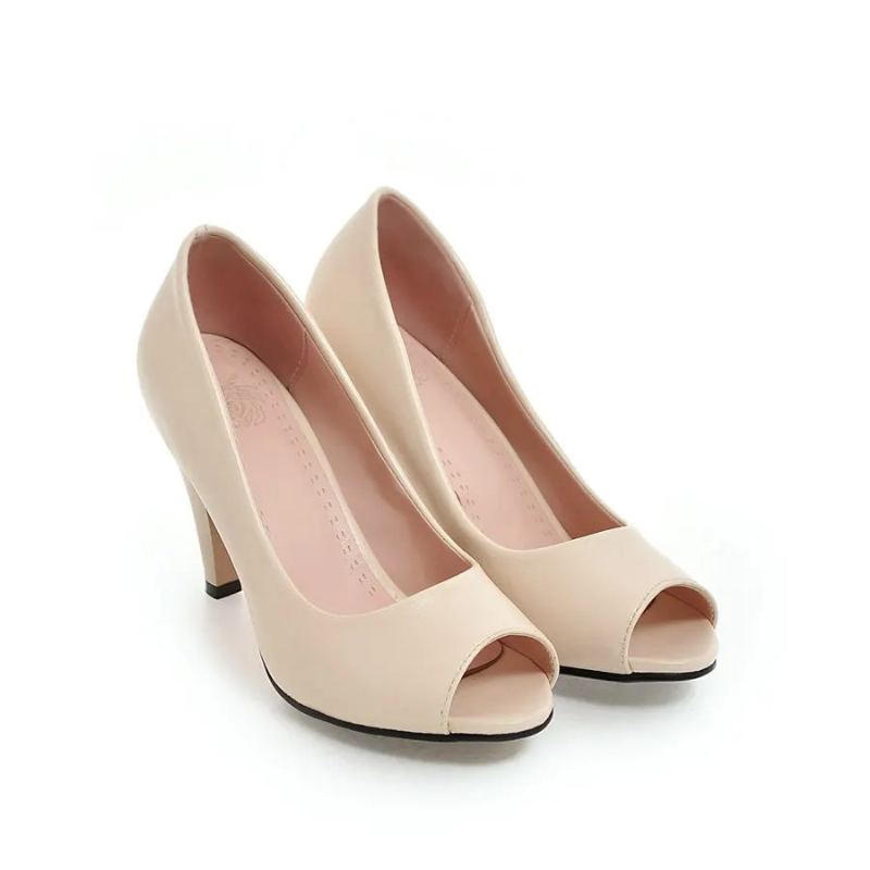 Chaussures À Talons Hauts Pour Femmes Escarpins Classiques À Bout Ouvert Élégants Printemps - Beige