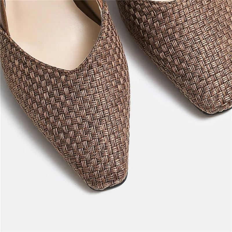 Escarpins D'été En Cuir Véritable Pour Femmes Chaussures De Fête De Mariage Talons Épais Bout Carré À Hauts Dames - Gris