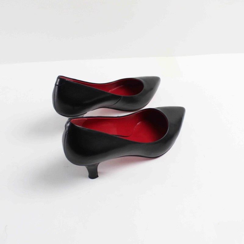 Escarpins D'été Noirs À Talons Hauts Pour Femmes Chaussures D'affaires En Cuir Véritable Bout Pointu Faites À La Main - Noir 5 Cm