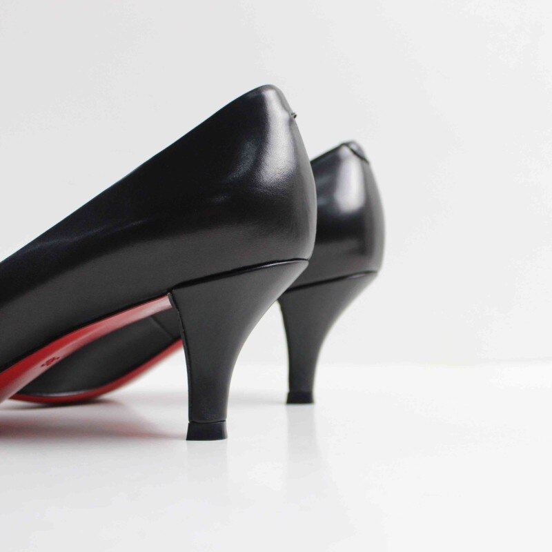 Escarpins D'été Noirs À Talons Hauts Pour Femmes Chaussures D'affaires En Cuir Véritable Bout Pointu Faites À La Main - Noir 5 Cm