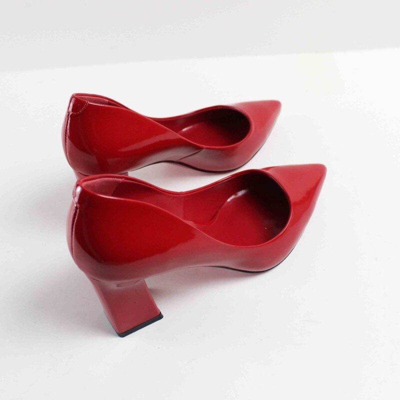 Escarpins Faits À La Main Pour Femmes Chaussures Rouges En Cuir Véritable À Talons Hauts Robe De Mariage Et De Bureau - Rouge