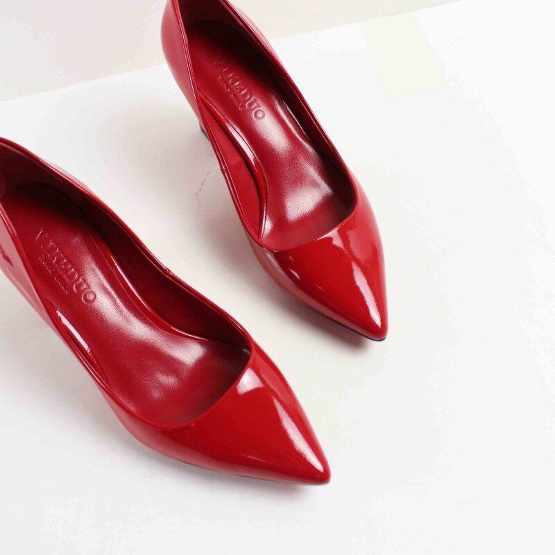 Escarpins Faits À La Main Pour Femmes Chaussures Rouges En Cuir Véritable À Talons Hauts Robe De Mariage Et De Bureau - Rouge