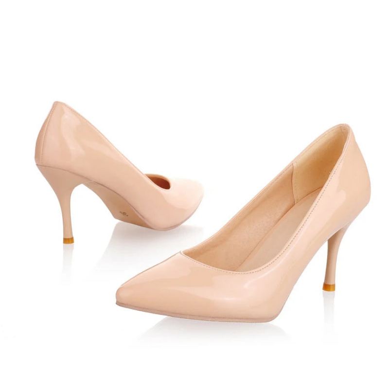 Escarpins Femme Talon Fin Classique Blanc Rouge Nude Beige - Beige