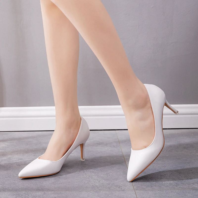 Escarpins Femmes Chaussures Blanches Mariage Talons Aiguilles Fête - Blanc