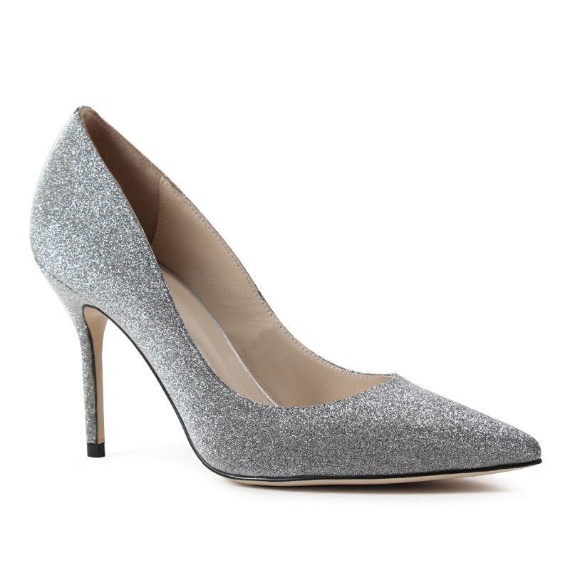 Escarpins De Mariage Argentés Pour Femmes Chaussures À Talons Hauts Solides Faites À La Main Bout Pointu Talon Fin En Satin - 9 Cm - Bleu