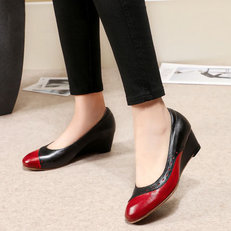 Escarpins À Talons En Cuir Pour Femmes Chaussures À Enfiler Hauts Faits À La Main Dames - Noir