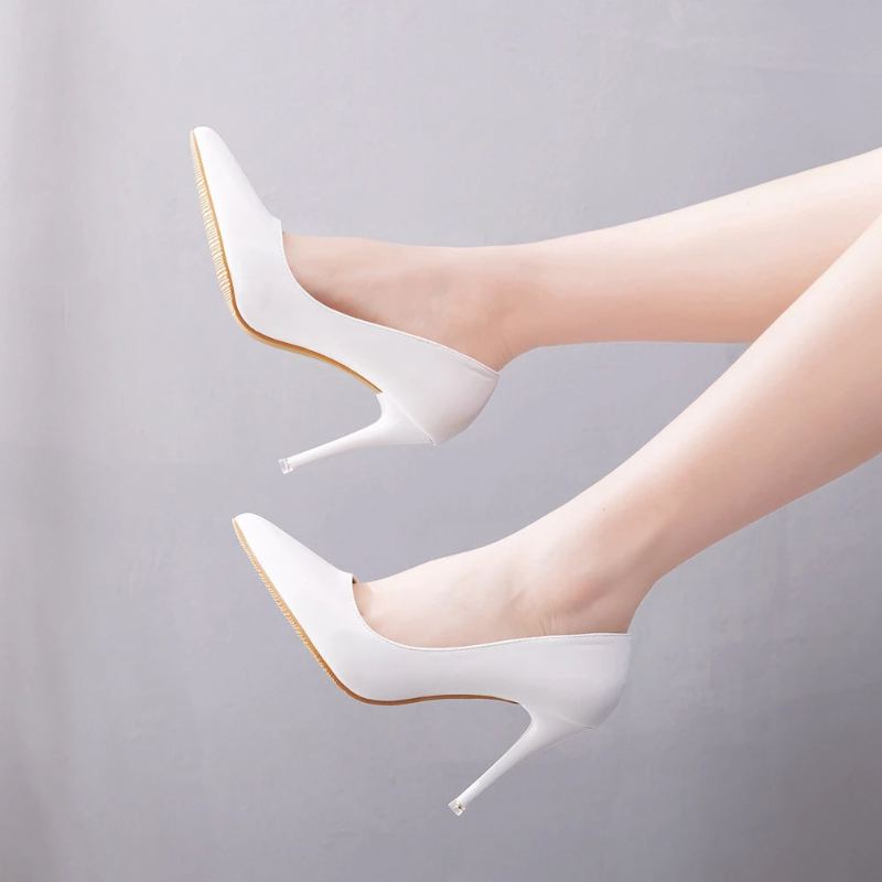 Escarpins À Talons Hauts Pour Femmes Chaussures Blanches De 9cm Laque De Mariage Stiletto Soirée De Bal - Blanc