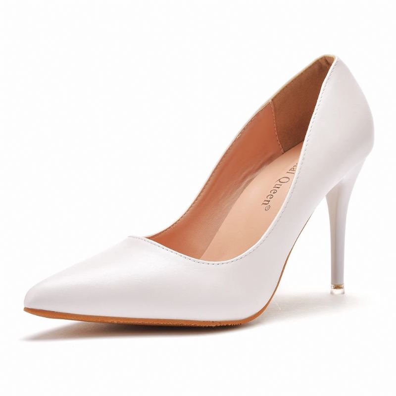 Escarpins À Talons Hauts Pour Femmes Chaussures Blanches De 9cm Laque De Mariage Stiletto Soirée De Bal - Blanc