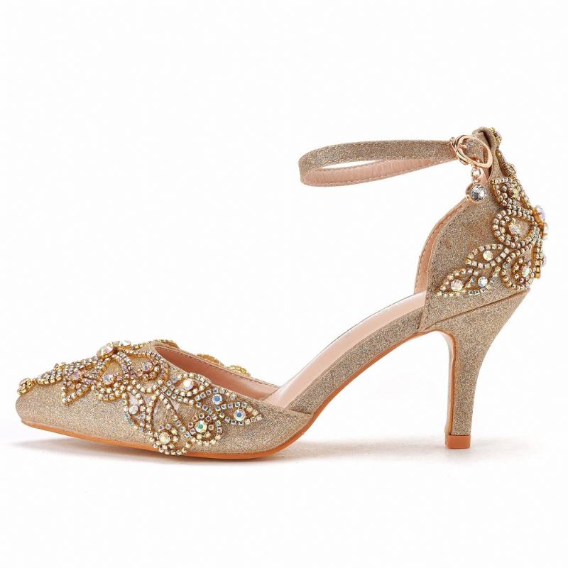 Femmes Chaussures De Mariage Paillettes Fétiche Stiletto Strass Or Pompes - Or