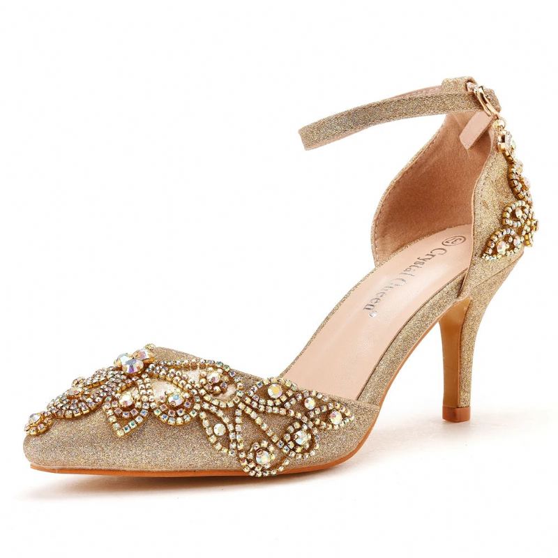 Femmes Chaussures De Mariage Paillettes Fétiche Stiletto Strass Or Pompes - Or