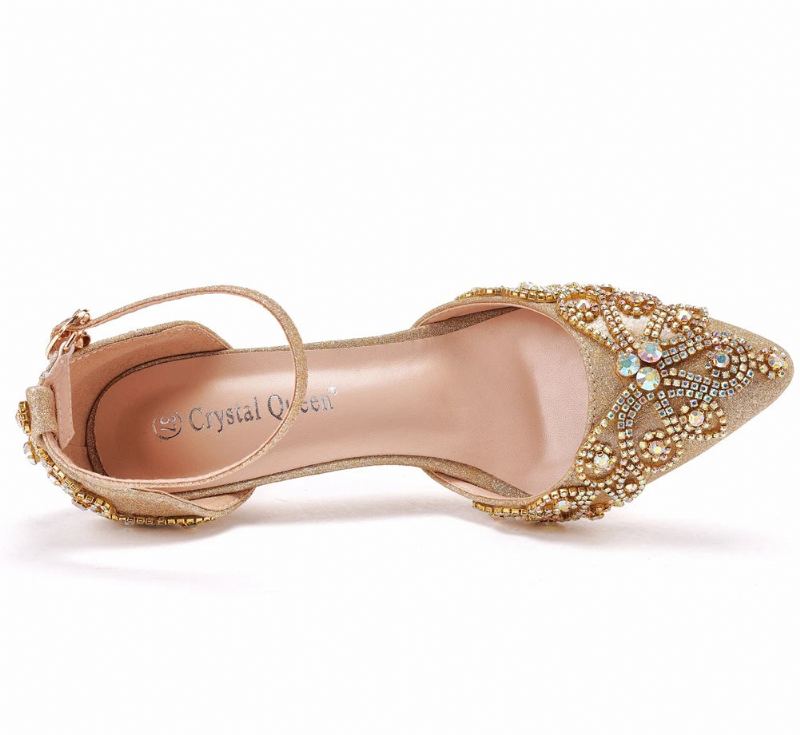 Femmes Chaussures De Mariage Paillettes Fétiche Stiletto Strass Or Pompes - Or