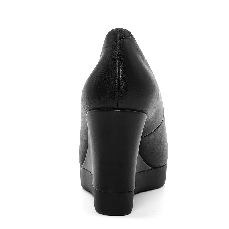 Femmes Chaussures Talons Compensés En Cuir Véritable Pompes Printemps Été De Bureau Femme - Noir