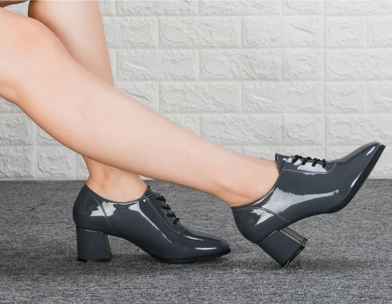 Femmes Escarpins Chaussures Dames Bout Rond À Lacets Décontractées - Gris Foncé