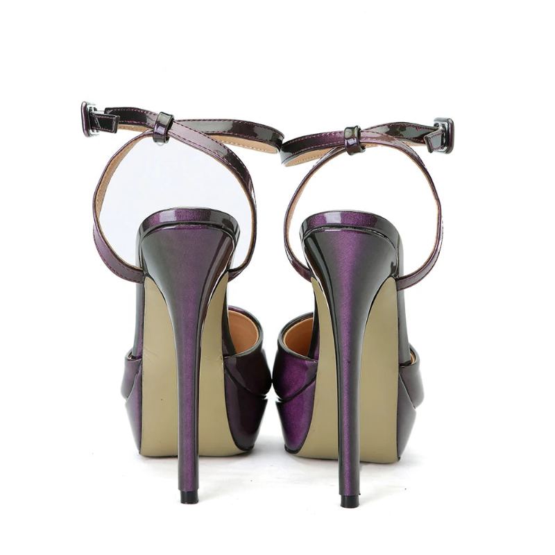 Sandales En Cuir Verni Violet Pour Femme Escarpins À Bout Pointu Lanière À La Cheville Chaussures À Talons Hauts Intrigue D'été - Violet