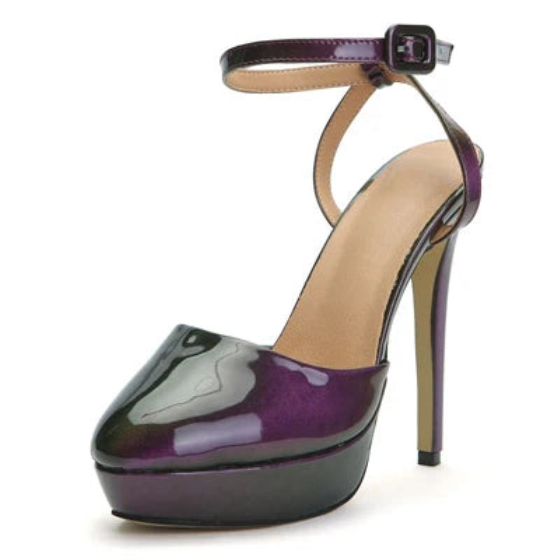 Sandales En Cuir Verni Violet Pour Femme Escarpins À Bout Pointu Lanière À La Cheville Chaussures À Talons Hauts Intrigue D'été - Violet