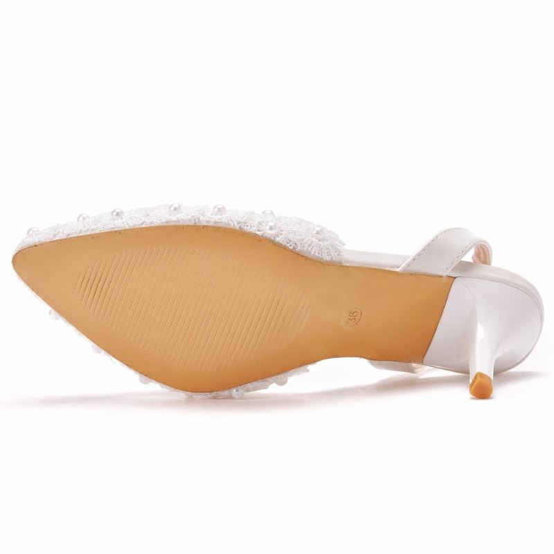 Sandales De Mariage À Talons Hauts De 7cm Pour Femmes Chaussures D'été Élégantes De Styliste De Soirée En Dentelle Blanche Peu Profonde - Blanc