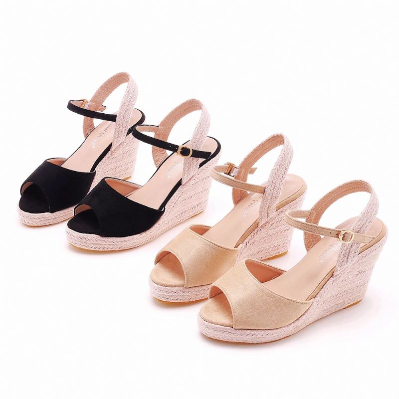 Chaussures D'été Pour Femmes Sandales À Talons Compensés Plateforme Hauts - Beige