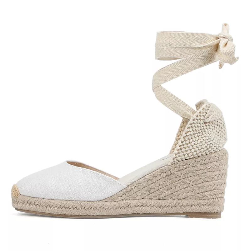 Femmes Été Espadrille Talon Sandales Compensées Bout Fermé Chaussure À Lacets Croisés - 9 Cm Noir