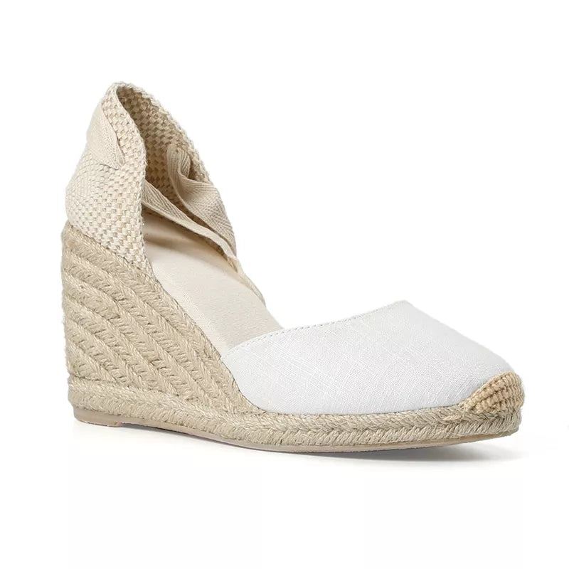 Femmes Été Espadrille Talon Sandales Compensées Bout Fermé Chaussure À Lacets Croisés - 9 Cm Noir