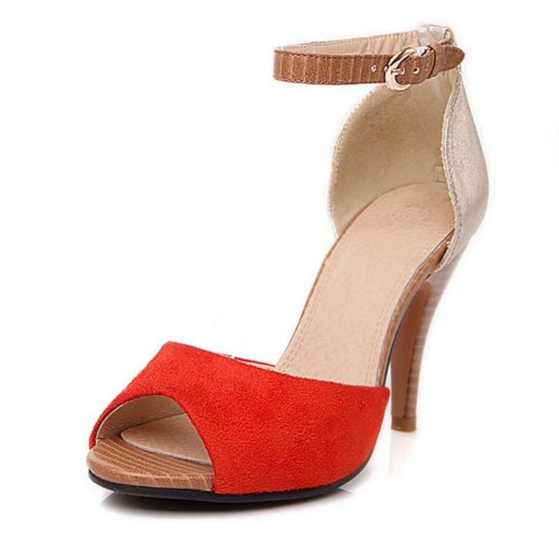 Sandales Été Bout Ouvert Boucle Talons Hauts Femme Talon Épais Femmes - Rouge