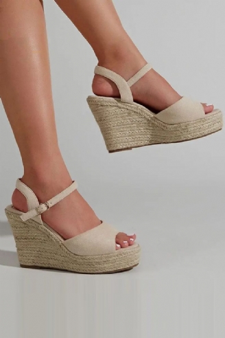 Sandales En Paille Style Européen Rétro À Talons Hauts Compensés Chaussures Simples Pour Femmes Une Boucle Printemps Été