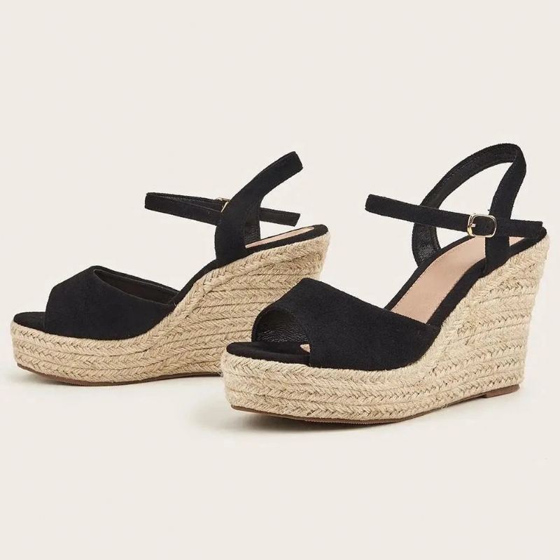 Sandales En Paille Style Européen Rétro À Talons Hauts Compensés Chaussures Simples Pour Femmes Une Boucle Printemps Été - Abricot