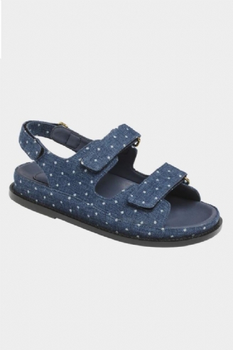 Sandales Plates En Denim Noir Pour Femmes Chaussures D'été En Cuir Véritable