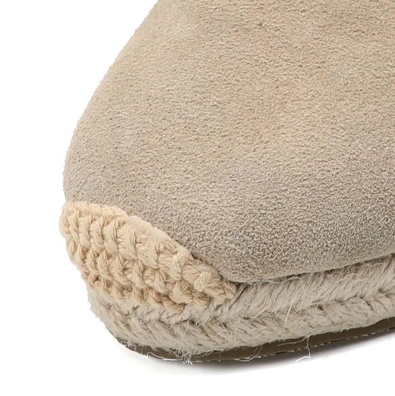 Sandales Solides Ouvertes Véritables Décontractées Élastiques Pour Femmes - Cuir Beige 45 Cm 