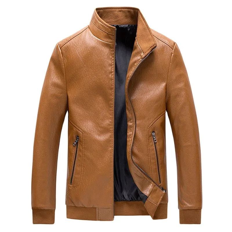 Automne Hiver Hommes Veste De Moto Col Montant Vestes Décontracté Biker Manteau Fermeture Éclair Vêtements D'extérieur - Noir