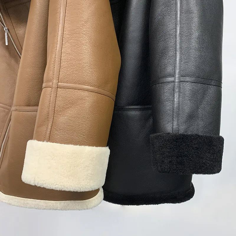 Hiver Femmes Veste Manteau De Fourrure Manches Longues Décontracté Surdimensionné Garder Au Chaud En Cuir - Kaki