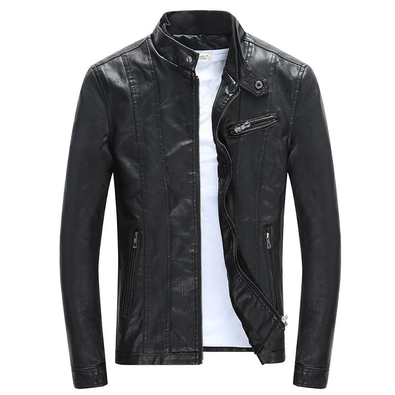 Hommes Vestes Manteaux Moto Biker Faux Cuir Veste Automne Hiver Vêtements Européen - Noir