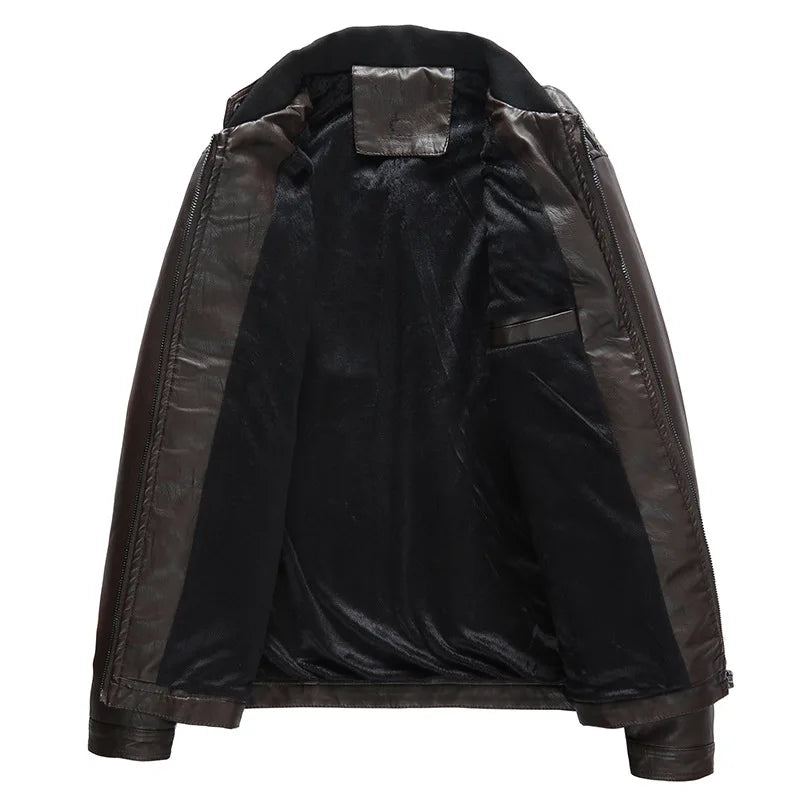 Hommes Vestes Manteaux Moto Biker Faux Cuir Veste Automne Hiver Vêtements Européen - Noir