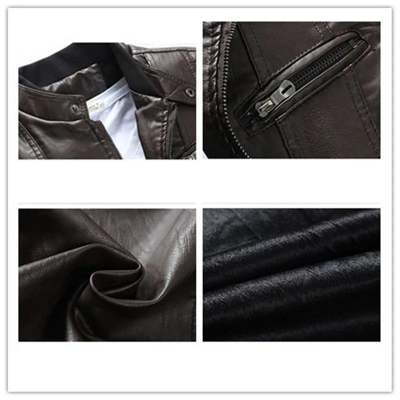 Hommes Vestes Manteaux Moto Biker Faux Cuir Veste Automne Hiver Vêtements Européen - Noir