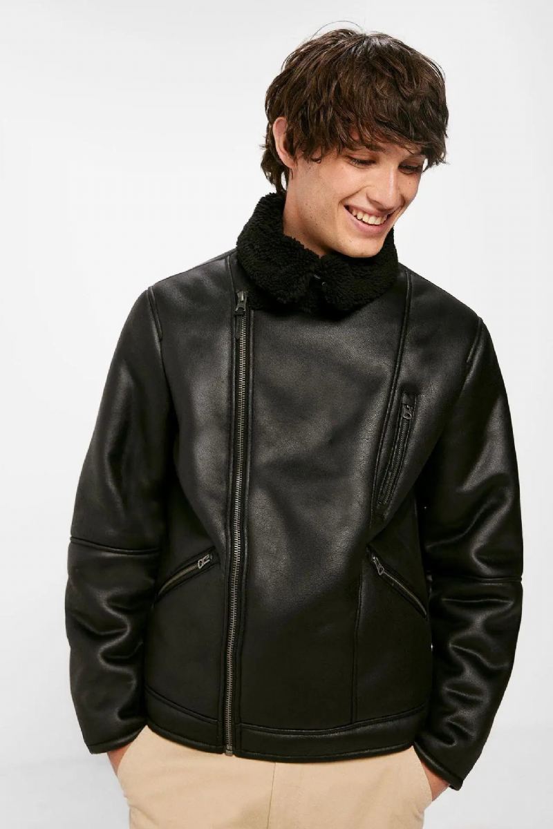 Manteau De Fourrure D'automne Et D'hiver Pour Hommes Veste À Revers Rétro De Style Européen - Noir