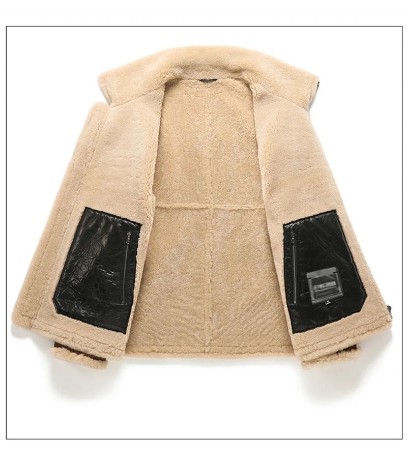 Manteau De Fourrure De Peau De Mouton Hommes Épaissir Les Manteaux De Véritable En Cuir - Chameau