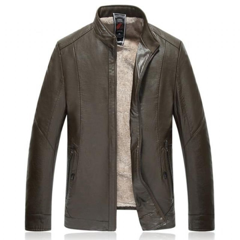 Nouveau Hiver Velours Veste En Cuir Hommes Noir Marron Solide Faux Coupe Ample Moyen Âge - Noir