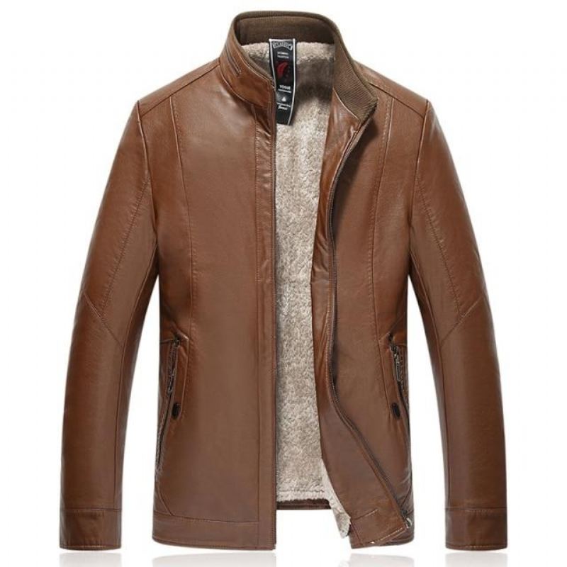 Nouveau Hiver Velours Veste En Cuir Hommes Noir Marron Solide Faux Coupe Ample Moyen Âge - Noir