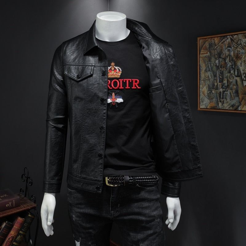 Nouvelle Veste En Cuir Pour Hommes En D'hiver Biker Moto Fermeture Éclair À Manches Longues Manteau Haut Chemisiers - Noir