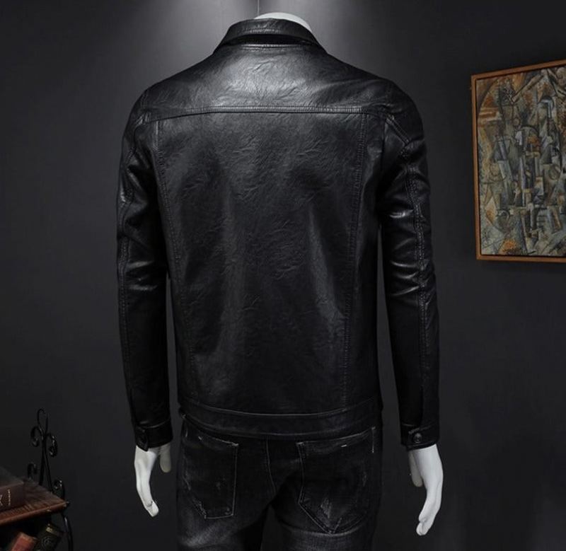 Nouvelle Veste En Cuir Pour Hommes En D'hiver Biker Moto Fermeture Éclair À Manches Longues Manteau Haut Chemisiers - Noir