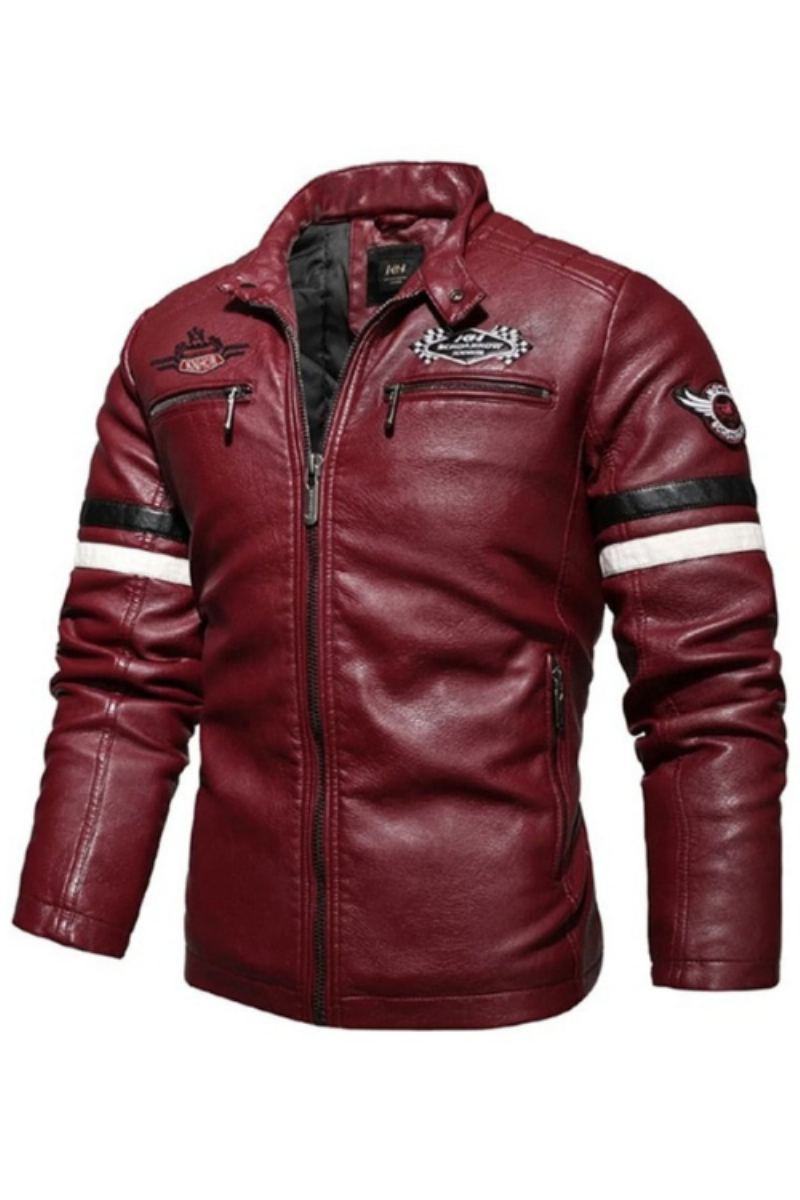 Veste En Cuir Pour Hommes Coutures Brodées De Moto Automne Hiver Manteaux De Streetwear Fins