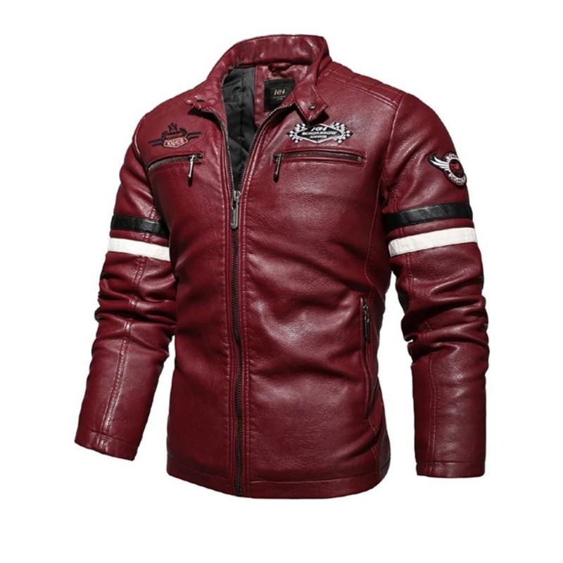 Veste En Cuir Pour Hommes Coutures Brodées De Moto Automne Hiver Manteaux De Streetwear Fins - Marine