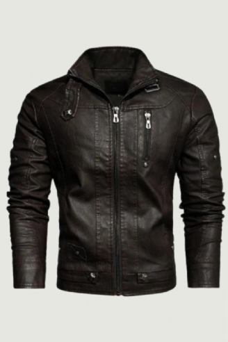 Veste En Cuir Pour Hommes Hiver Automne En De Moto Épaisse Vintage Manteau Cintré Mâle