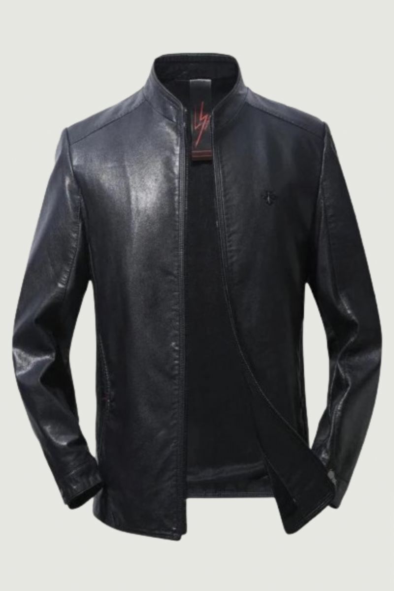 Veste En Cuir Pour Hommes Printemps Et Automne Noir Biker