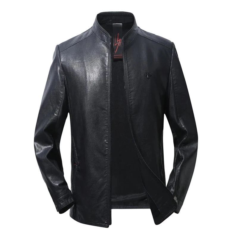 Veste En Cuir Pour Hommes Printemps Et Automne Noir Biker - Noir