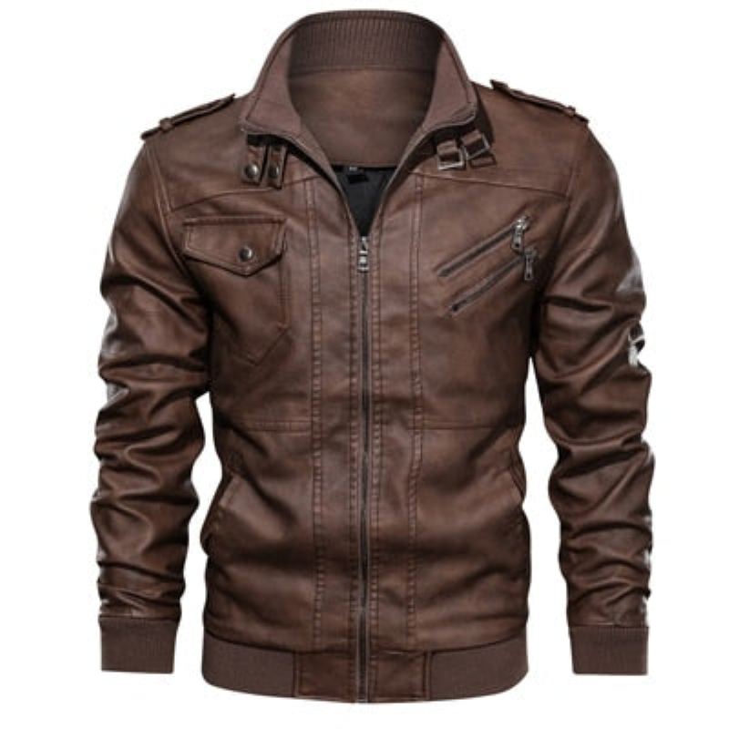 Veste En Cuir Pour Hommes Vestes En De Moto Manteaux De Faux Motard - Noir Gris