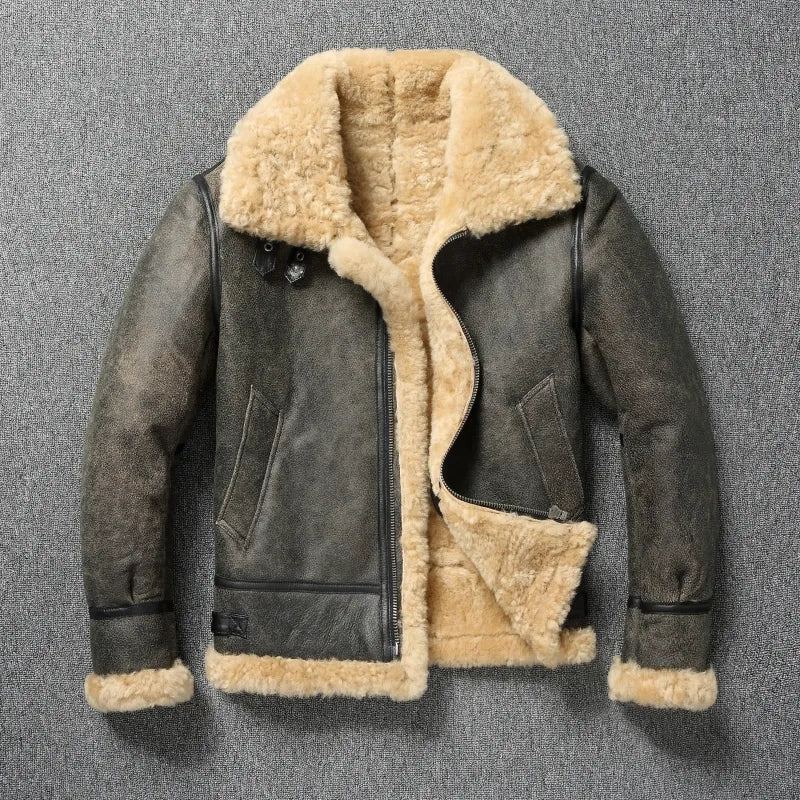 Veste D'hiver Chaude En Cuir De Laine Épaisse Pour Hommes Vêtements D'extérieur En Vraie Fourrure De Peau De Mouton Naturelle. - Gris