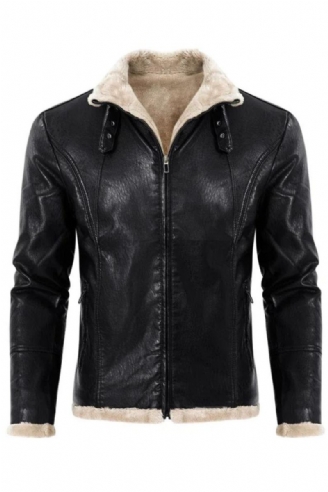 Veste Homme Fausse Fourrure Manteaux Cuir Vintage Hommes Moto Biker