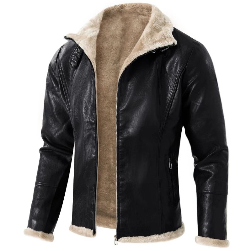 Veste Homme Fausse Fourrure Manteaux Cuir Vintage Hommes Moto Biker - Kaki